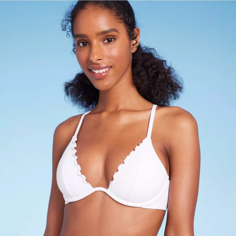 New White Scalloped Bikini Top